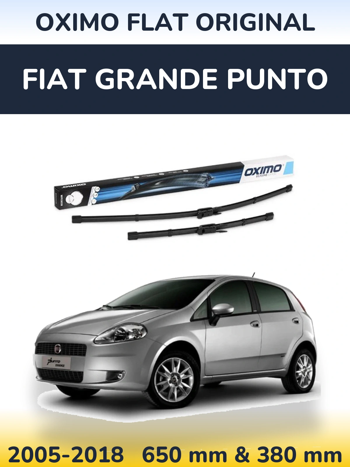Комплект передніх щіток Oximo Flat Original 650 & 380 мм для Fiat Grande Punto 2005-2018