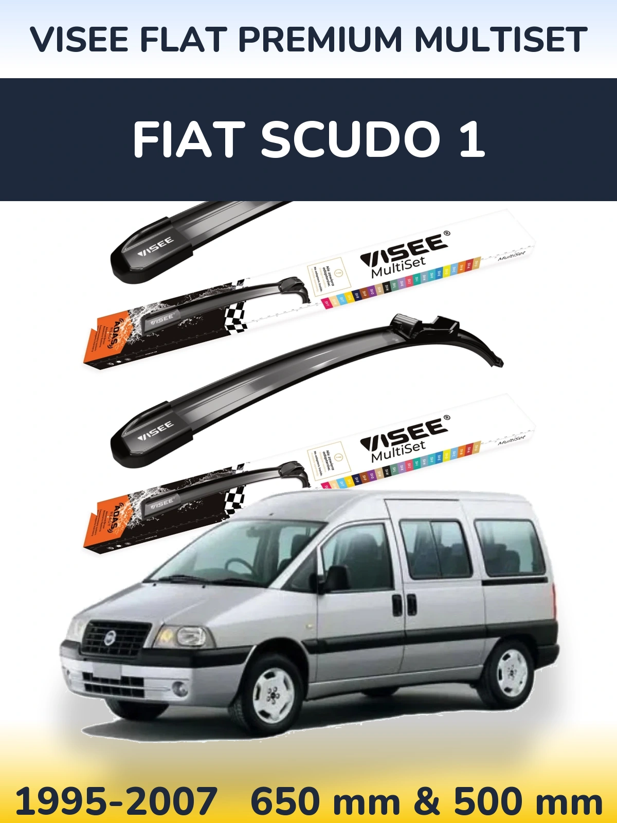 Sada předních stěračů VISEE FLAT PREMIUM MultiSet 650 a 500 mm pro Fiat Scudo 1 1995-2007
