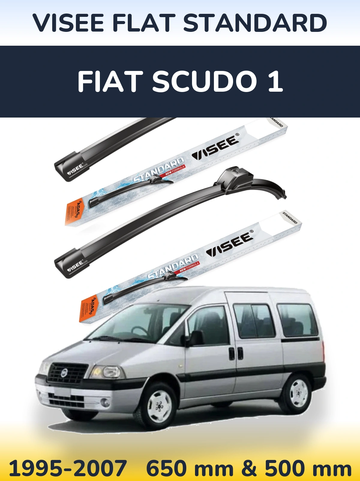 Sada předních stěračů VISEE FLAT STANDARD 650 a 500 mm pro Fiat Scudo 1 1995-2007