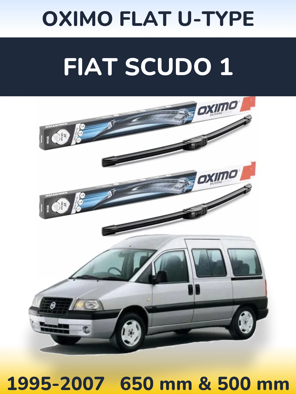 Sada předních stěračů Oximo Flat U-type 650 a 500 mm pro Fiat Scudo 1 1995-2007