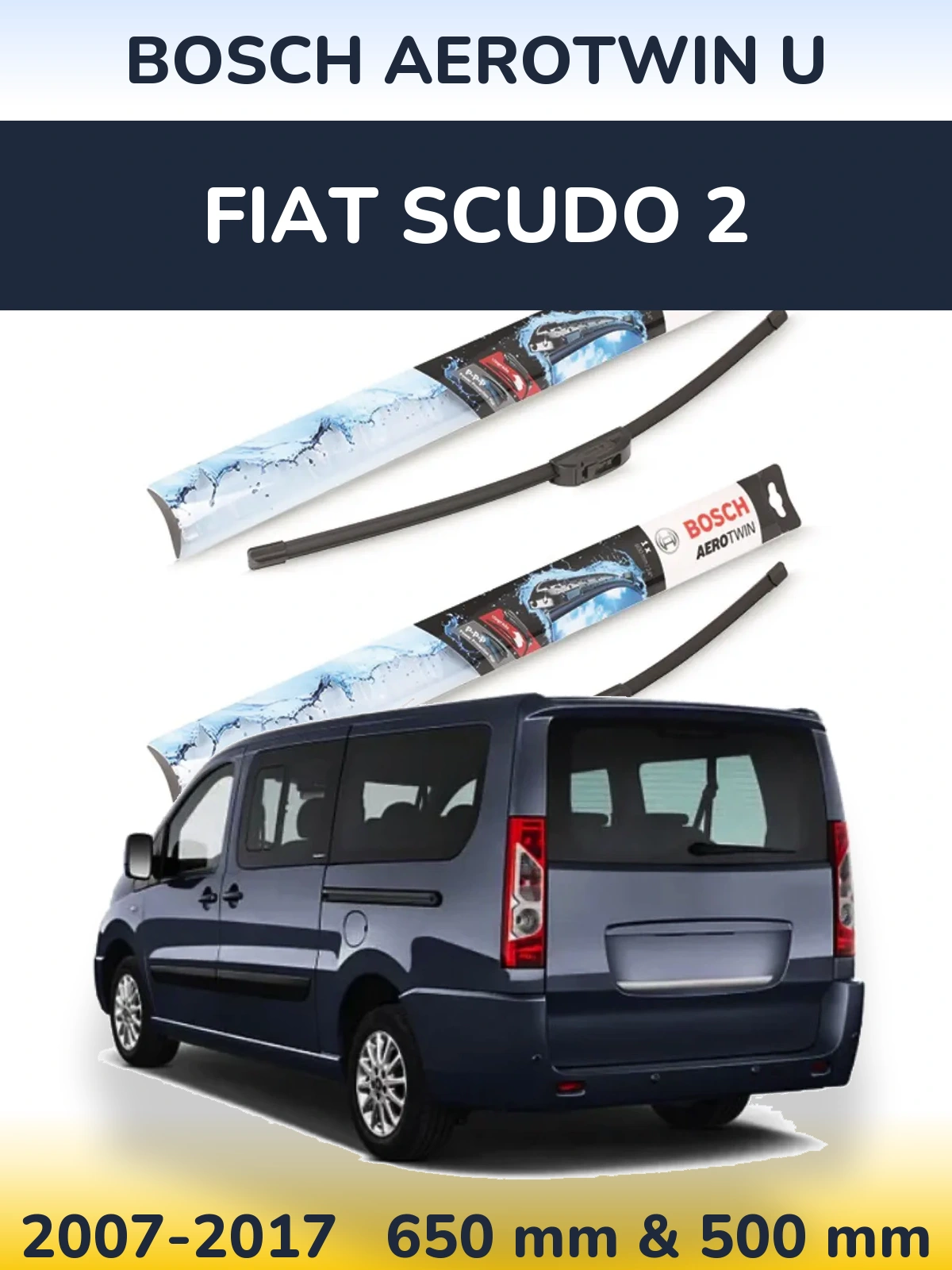 Sada předních stěračů BOSCH AeroTwin U 650 a 500 mm pro Fiat Scudo 2 2007-2017
