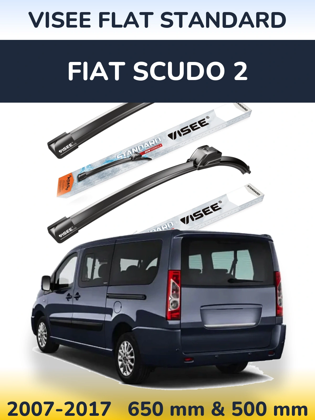 Комплект передніх щіток VISEE FLAT STANDARD 650 & 500 мм для Fiat Scudo 2 2007-2017