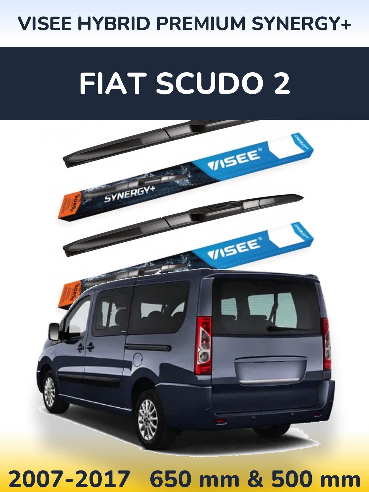 Комплект передніх щіток VISEE HYBRID PREMIUM SYNERGY+ 650 & 500 мм для Fiat Scudo 2 2007-2017