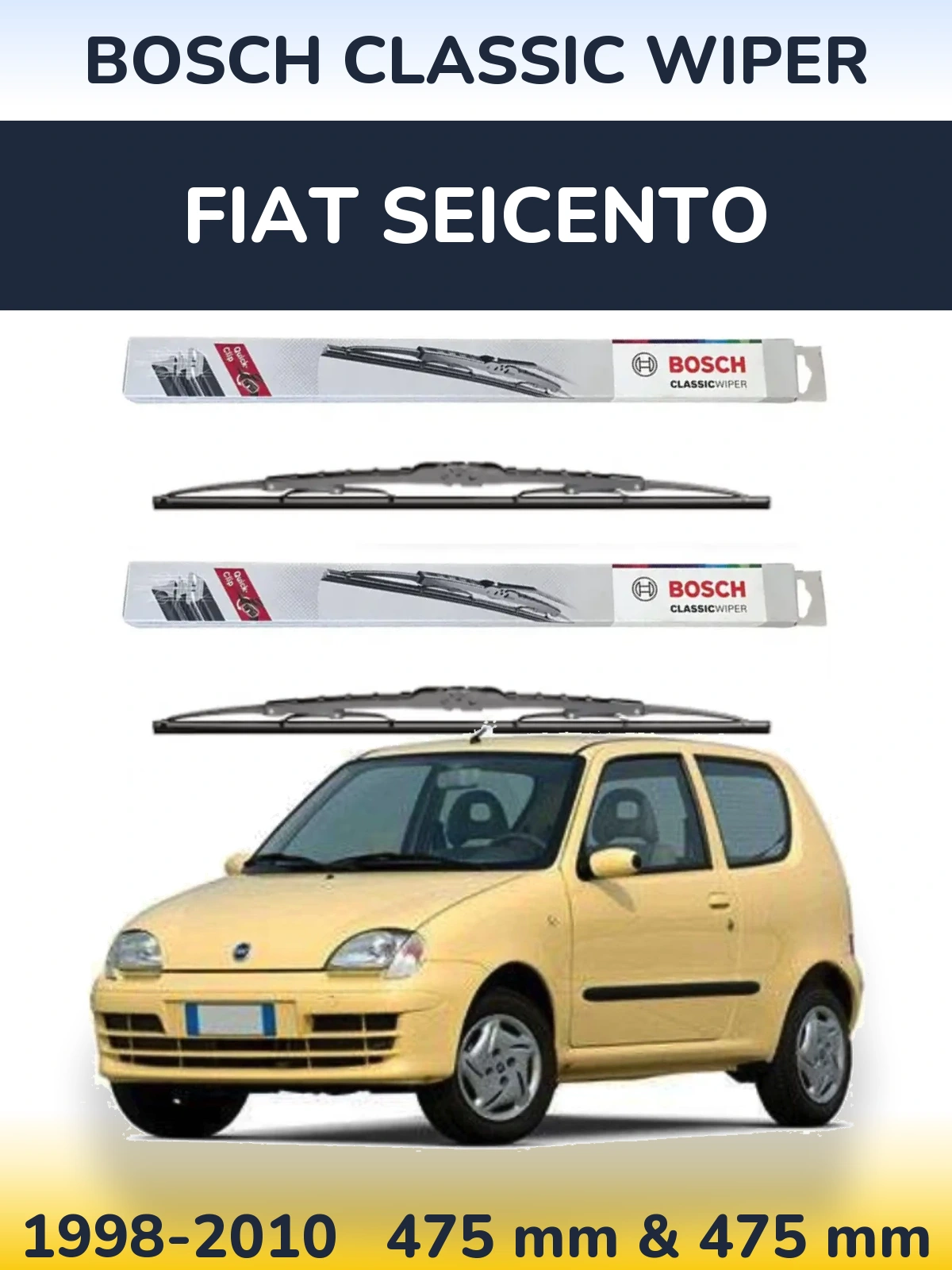 Sada předních stěračů BOSCH Classic Wiper 475 a 475 mm pro Fiat Seicento 1998-2010