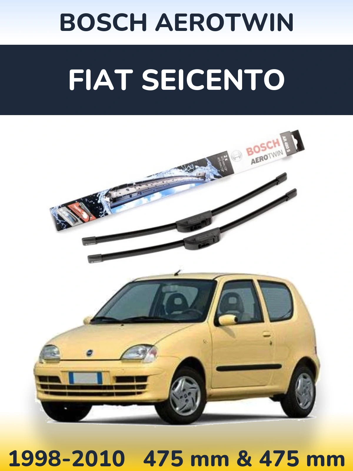 Sada předních stěračů BOSCH AeroTwin 475 a 475 mm pro Fiat Seicento 1998-2010
