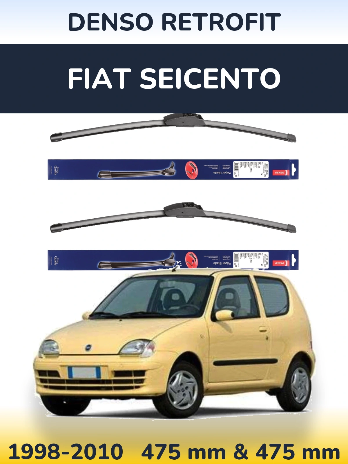 Sada předních stěračů Denso Retrofit 475 a 475 mm pro Fiat Seicento 1998-2010