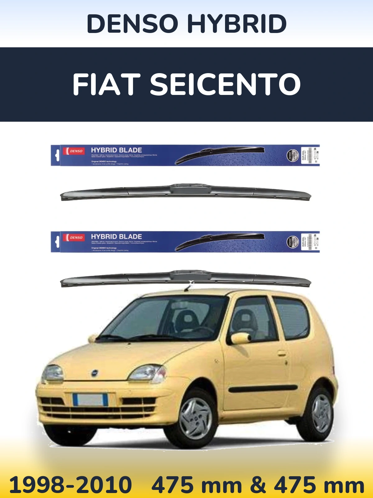 Sada předních stěračů Denso Hybrid 475 a 475 mm pro Fiat Seicento 1998-2010