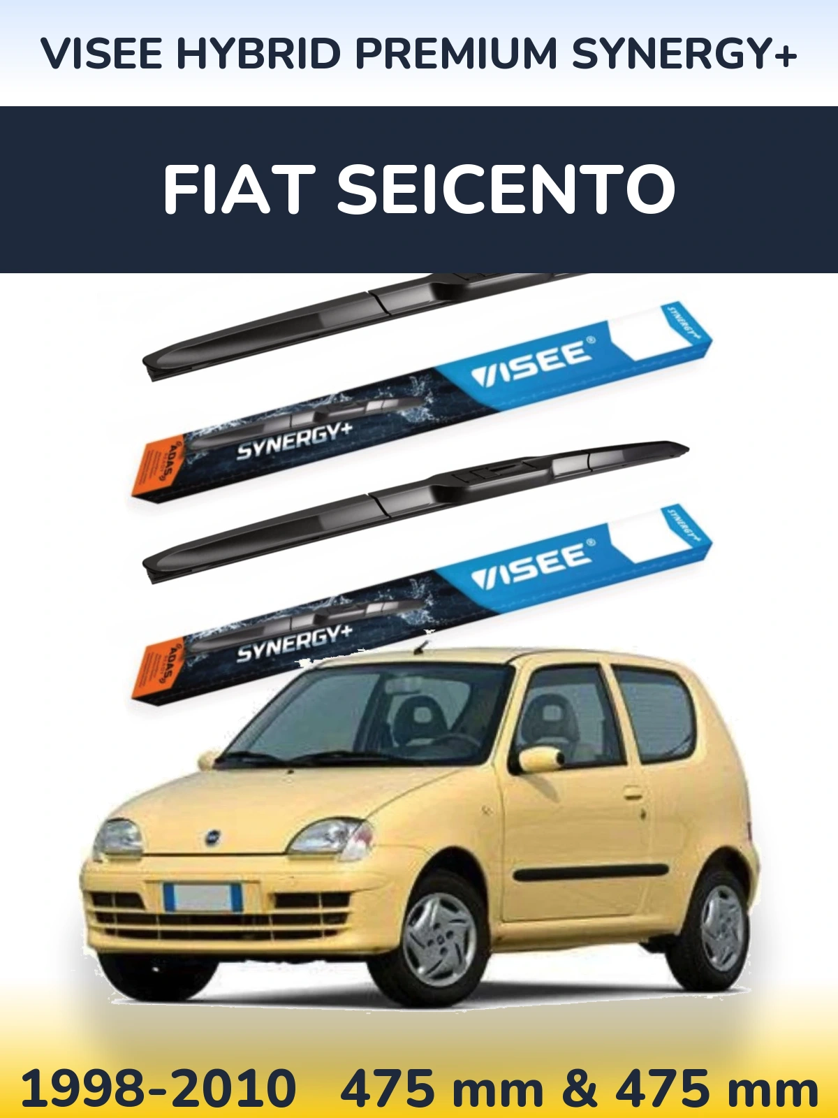 Sada předních stěračů VISEE HYBRID PREMIUM SYNERGY+ 475 a 475 mm pro Fiat Seicento 1998-2010