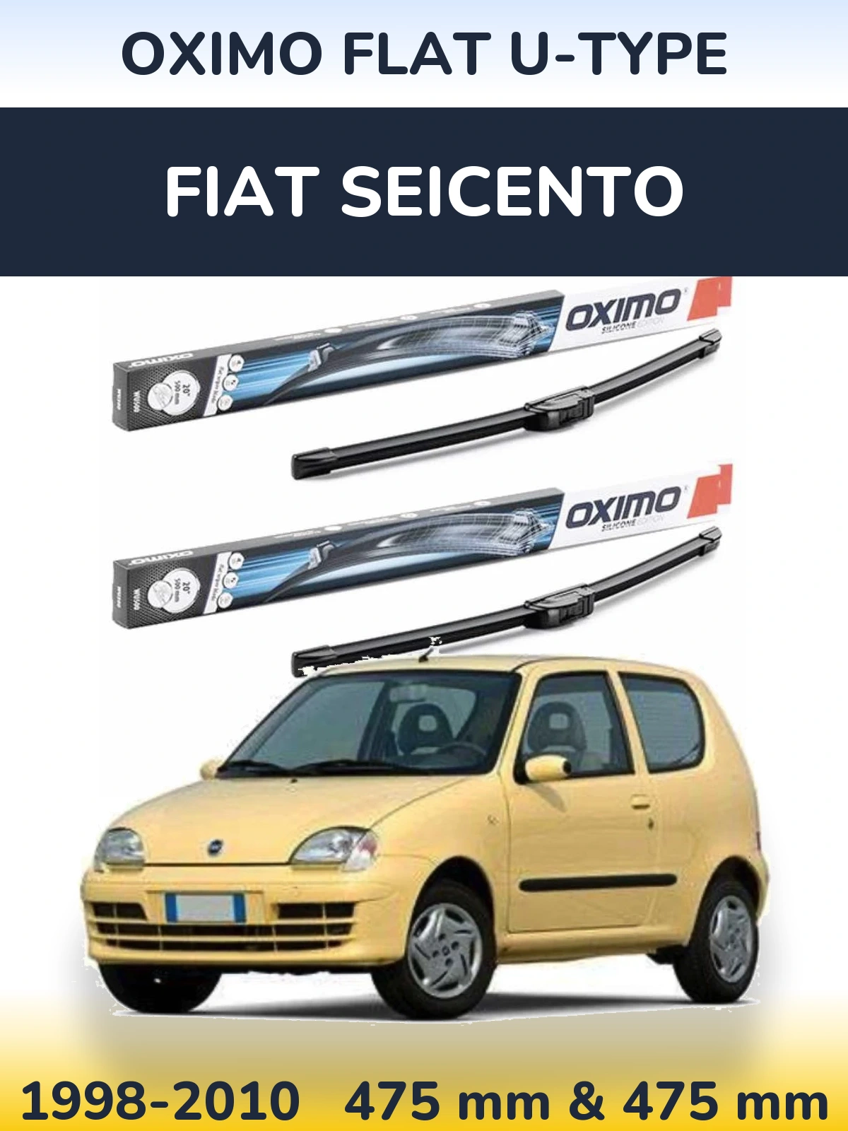 Sada předních stěračů Oximo Flat U-type 475 a 475 mm pro Fiat Seicento 1998-2010