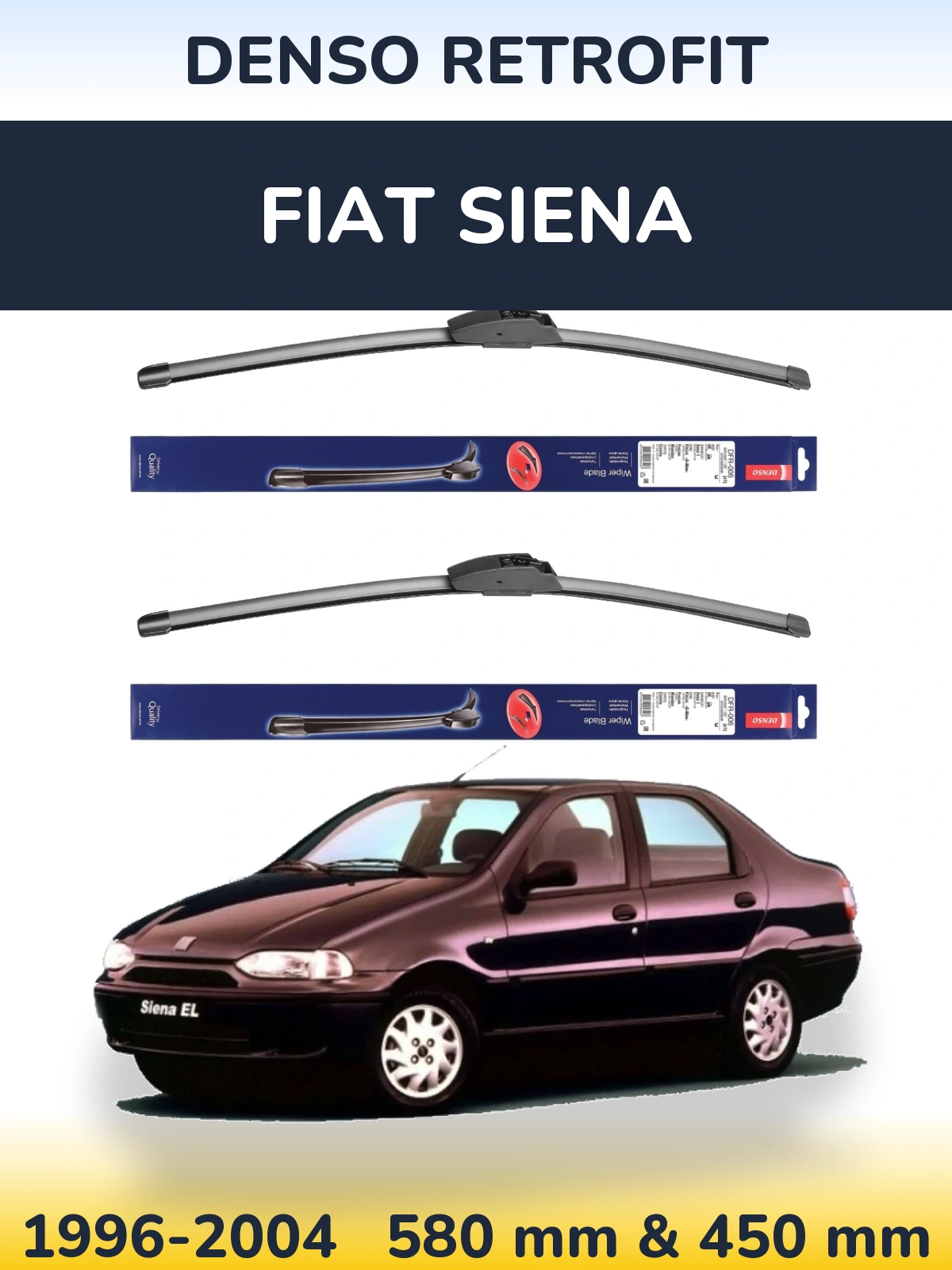 Sada předních stěračů Denso Retrofit 580 a 450 mm pro Fiat Siena 1996-2004