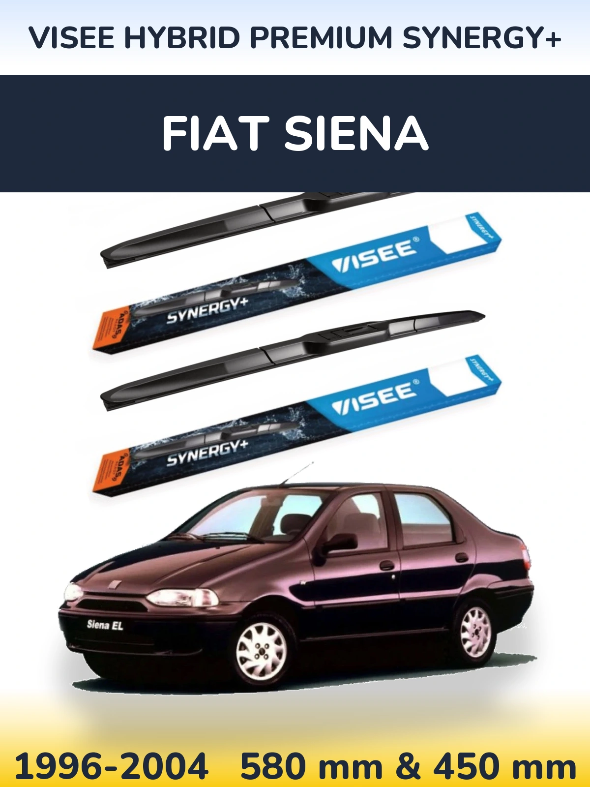 Sada předních stěračů VISEE HYBRID PREMIUM SYNERGY+ 580 a 450 mm pro Fiat Siena 1996-2004