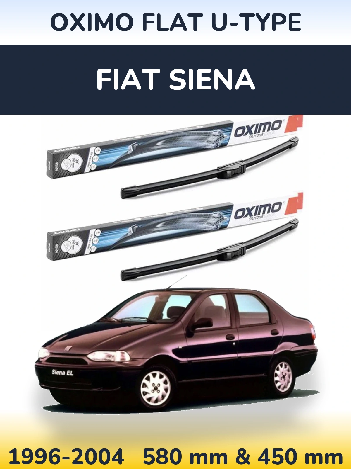 Sada předních stěračů Oximo Flat U-type 580 a 450 mm pro Fiat Siena 1996-2004
