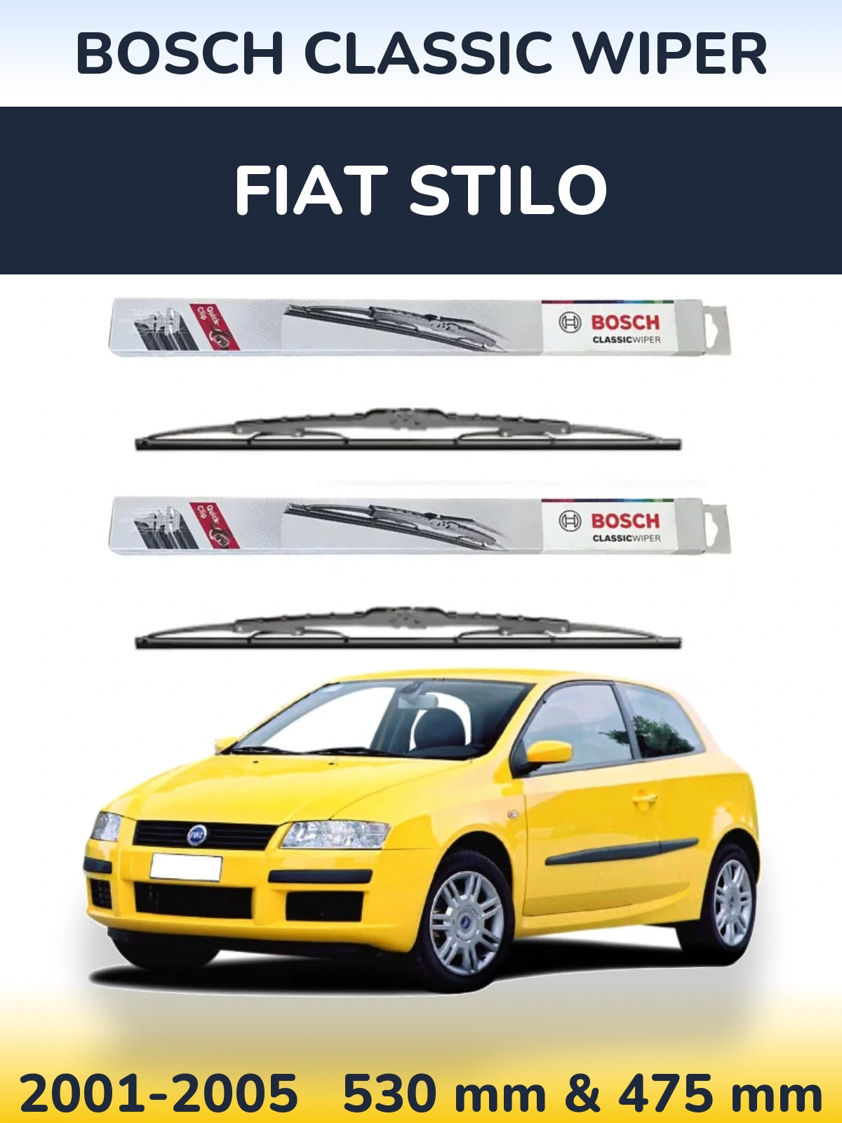 Sada předních stěračů BOSCH Classic Wiper 530 a 475 mm pro Fiat Stilo 2001-2005
