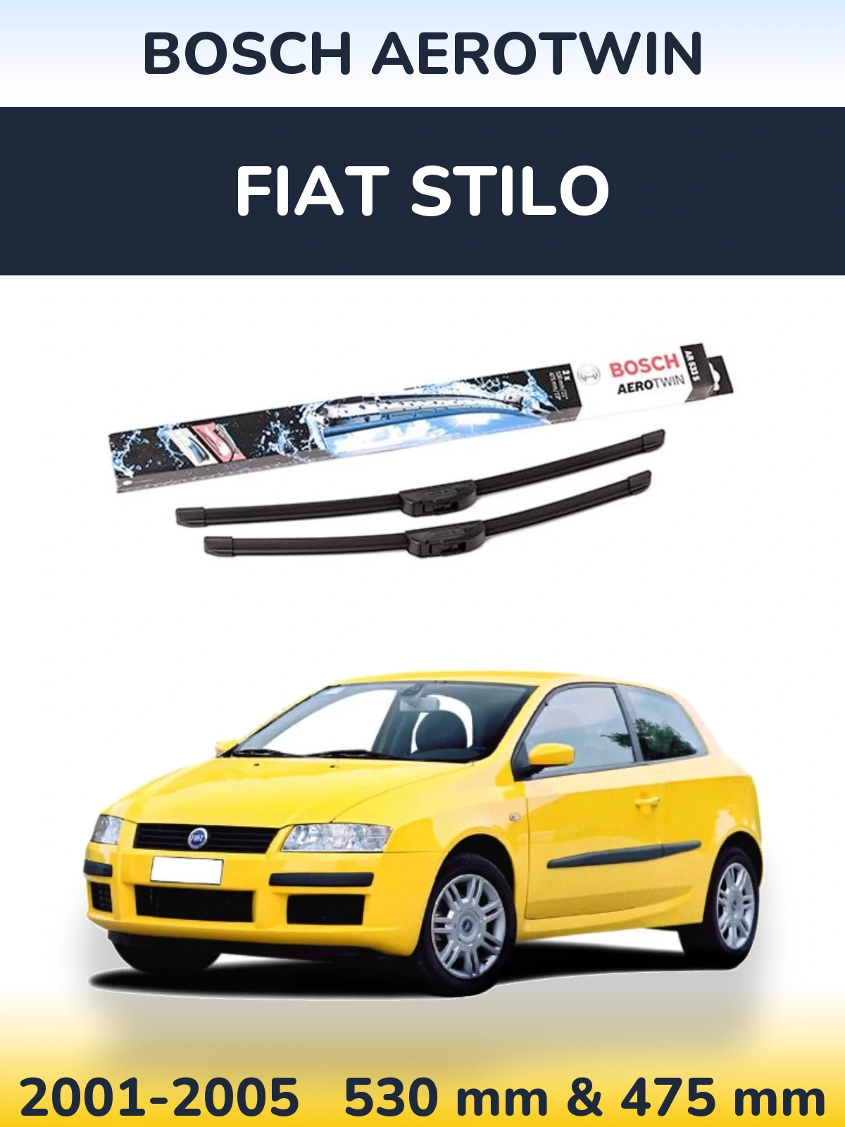 Sada předních stěračů BOSCH AeroTwin 530 a 475 mm pro Fiat Stilo 2001-2005