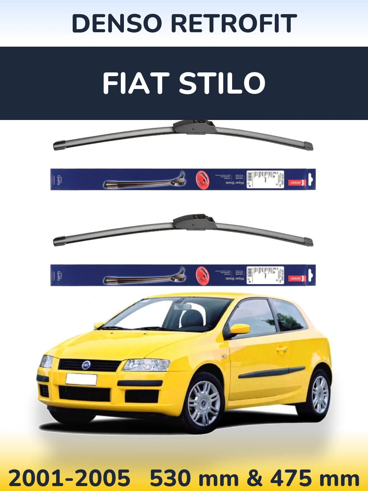 Sada předních stěračů Denso Retrofit 530 a 475 mm pro Fiat Stilo 2001-2005