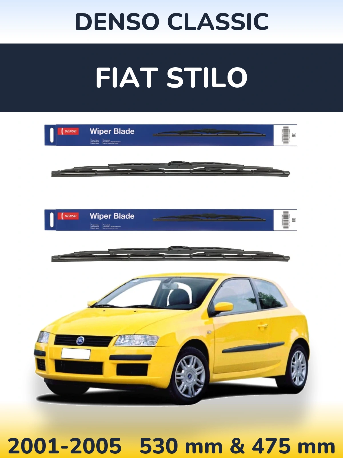 Sada předních stěračů Denso Classic 530 a 475 mm pro Fiat Stilo 2001-2005