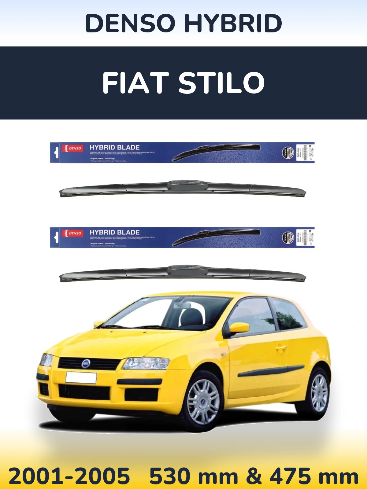 Sada předních stěračů Denso Hybrid 530 a 475 mm pro Fiat Stilo 2001-2005