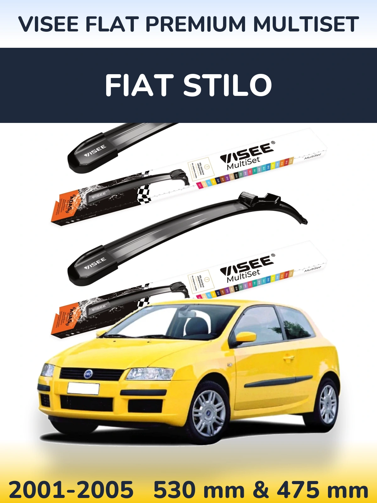 Sada předních stěračů VISEE FLAT PREMIUM MultiSet 530 a 475 mm pro Fiat Stilo 2001-2005