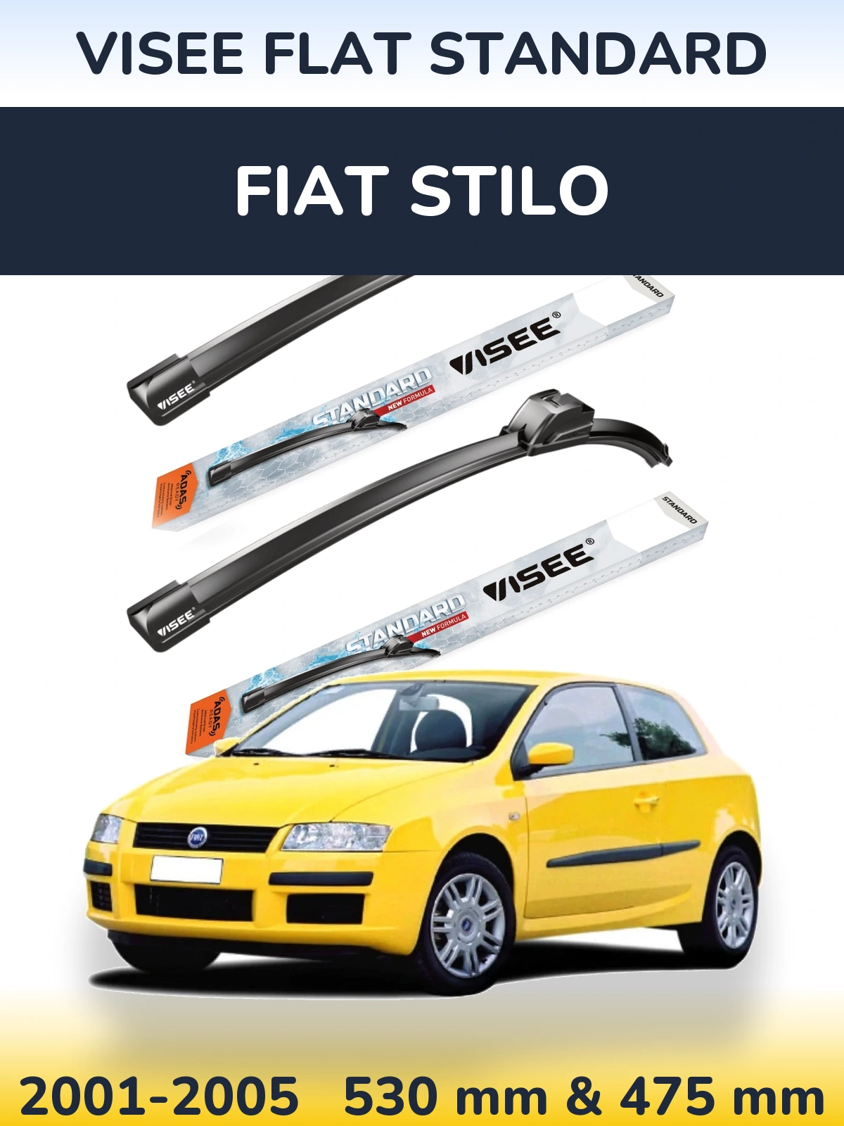 Sada předních stěračů VISEE FLAT STANDARD 530 a 475 mm pro Fiat Stilo 2001-2005