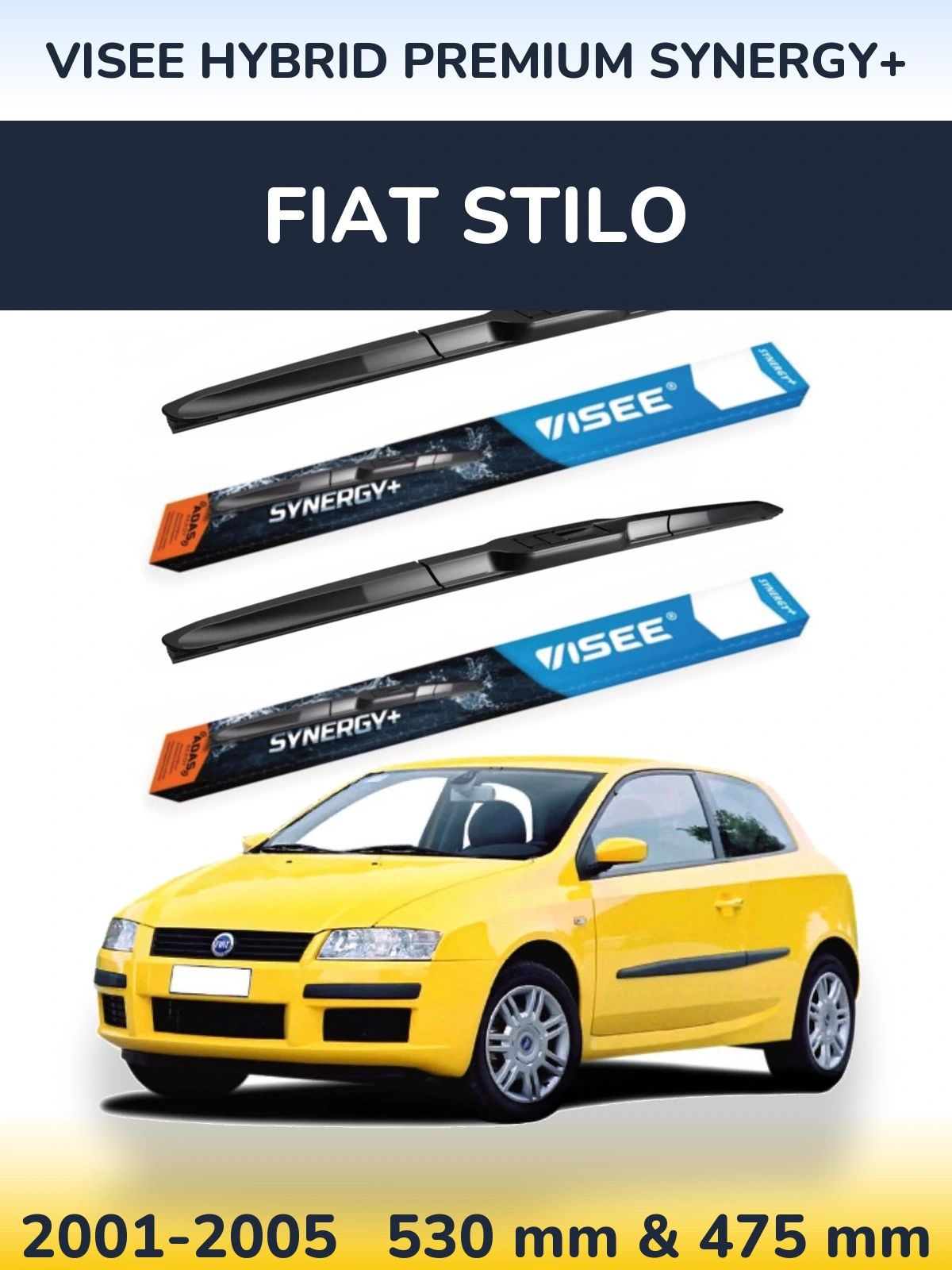 Sada předních stěračů VISEE HYBRID PREMIUM SYNERGY+ 530 a 475 mm pro Fiat Stilo 2001-2005