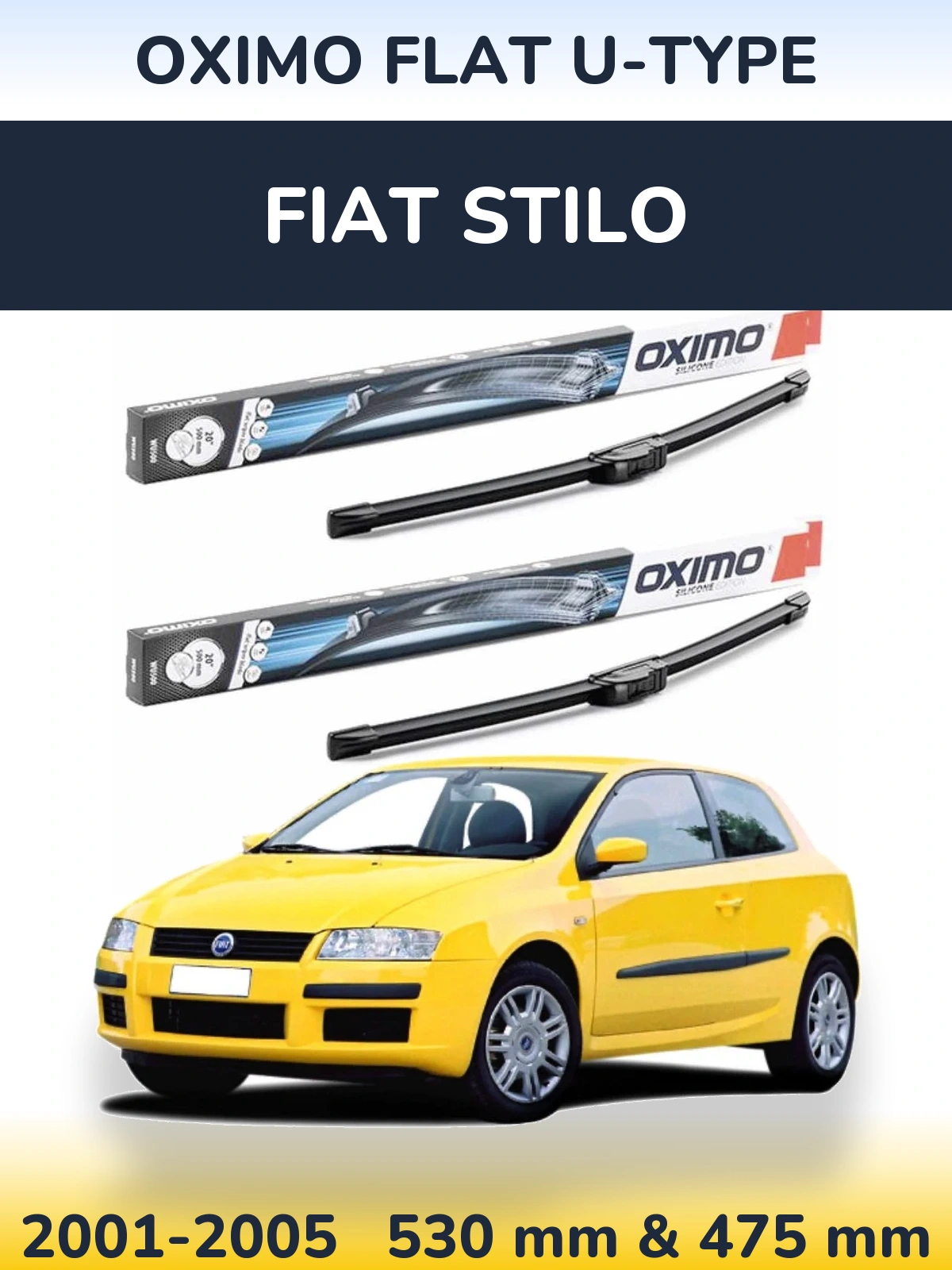 Sada předních stěračů Oximo Flat U-type 530 a 475 mm pro Fiat Stilo 2001-2005