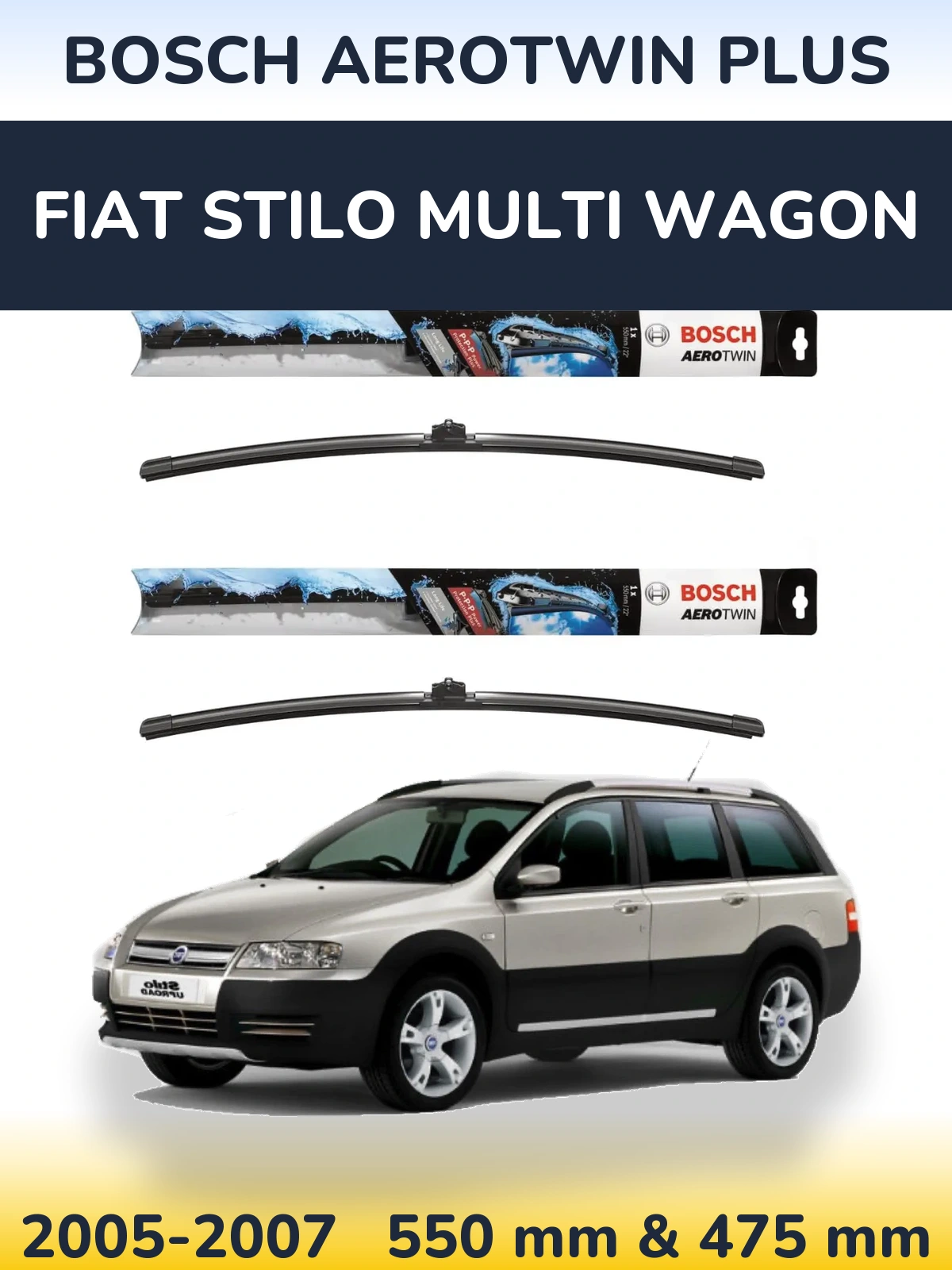 Sada předních stěračů BOSCH AeroTwin Plus 550 a 475 mm pro Fiat Stilo Multi Wagon 2005-2007