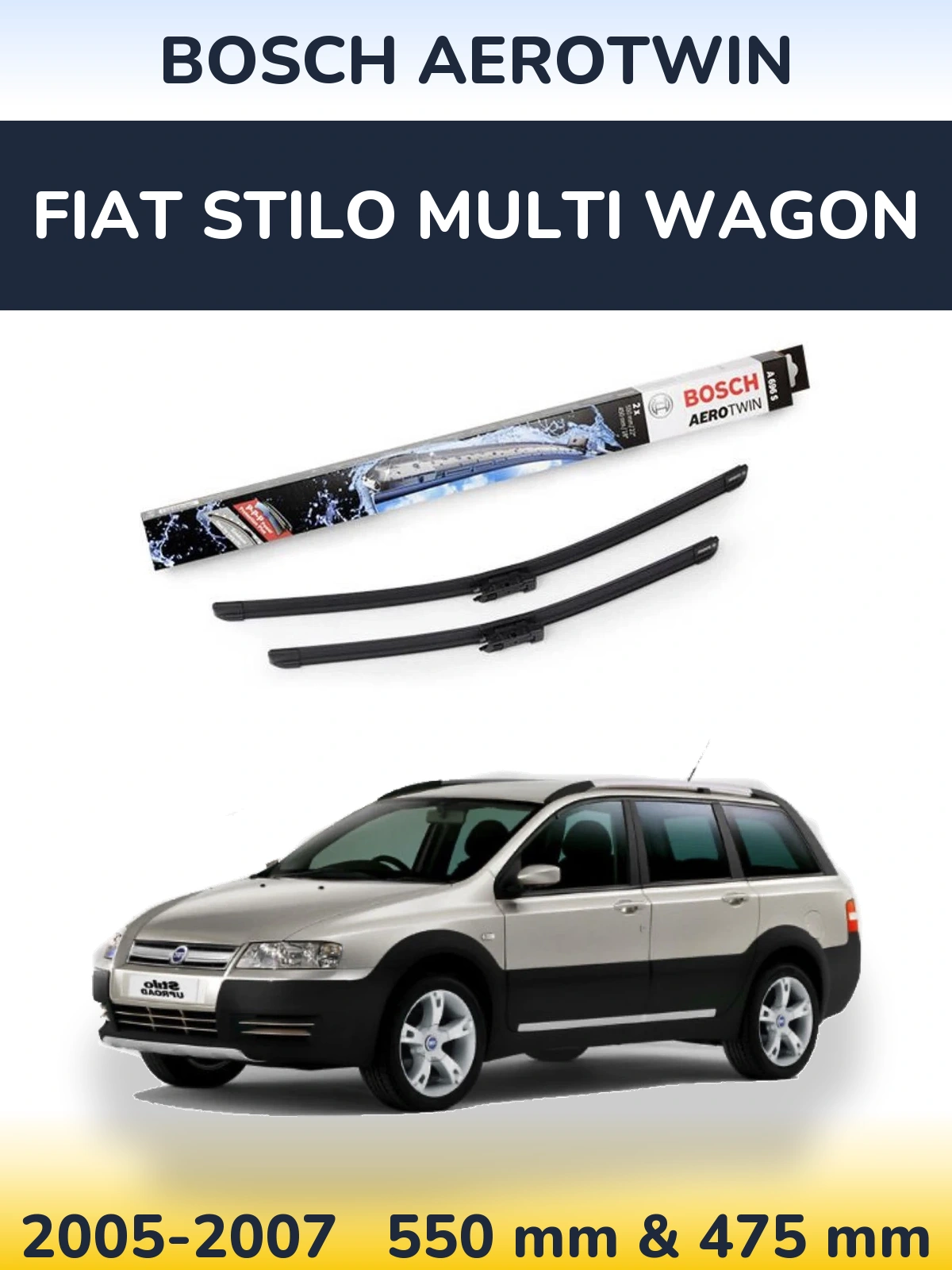 Sada předních stěračů BOSCH AeroTwin 550 a 450 mm pro Fiat Stilo Multi Wagon 2005-2007
