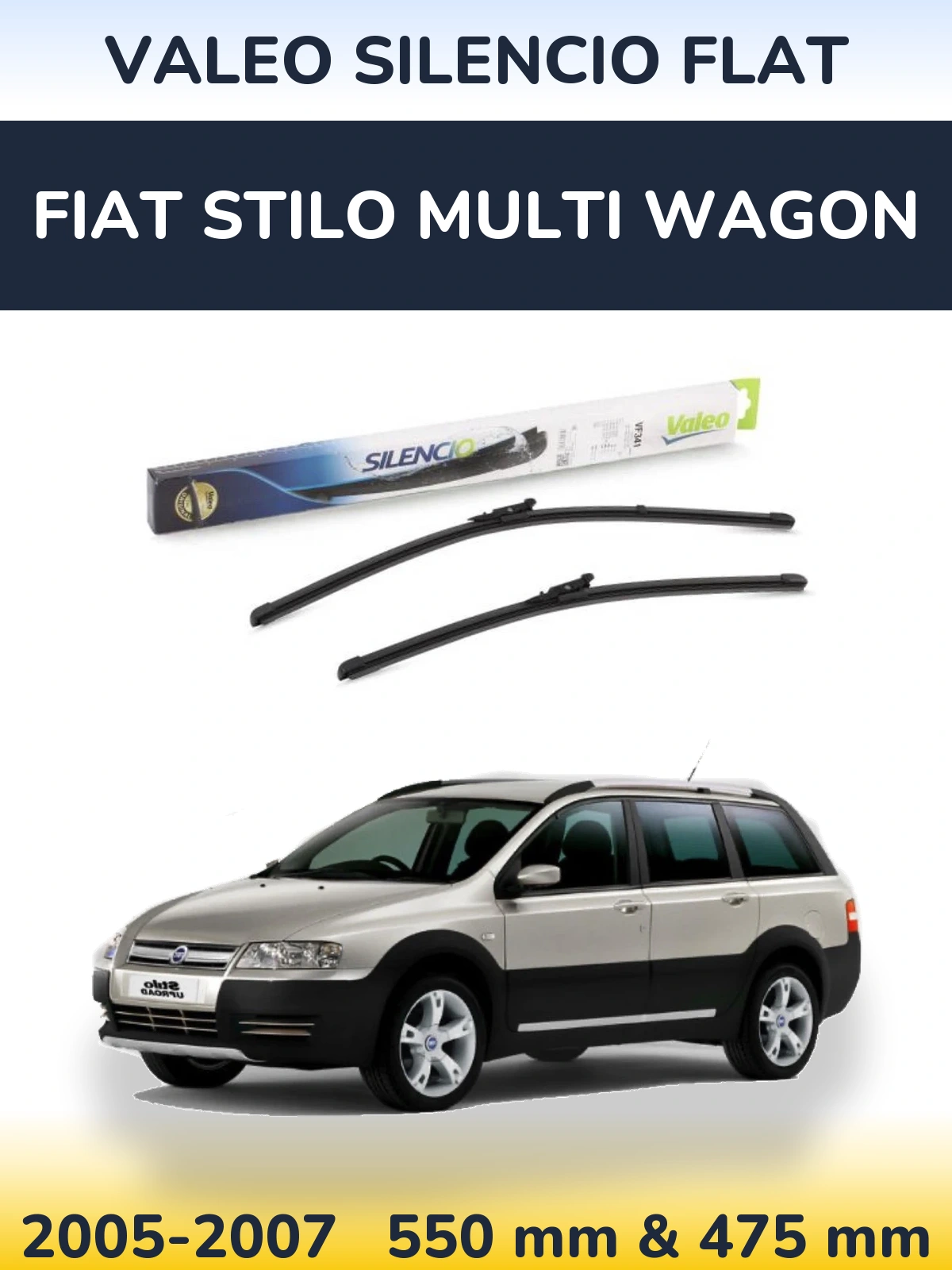 Sada předních stěračů Valeo Silencio Flat 550 a 450 mm pro Fiat Stilo Multi Wagon 2005-2007