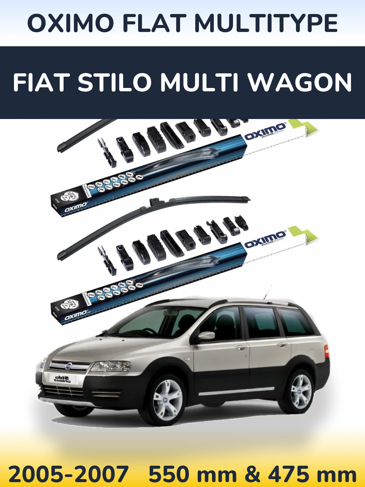 Sada předních stěračů Oximo Flat MultiType 550 a 475 mm pro Fiat Stilo Multi Wagon 2005-2007
