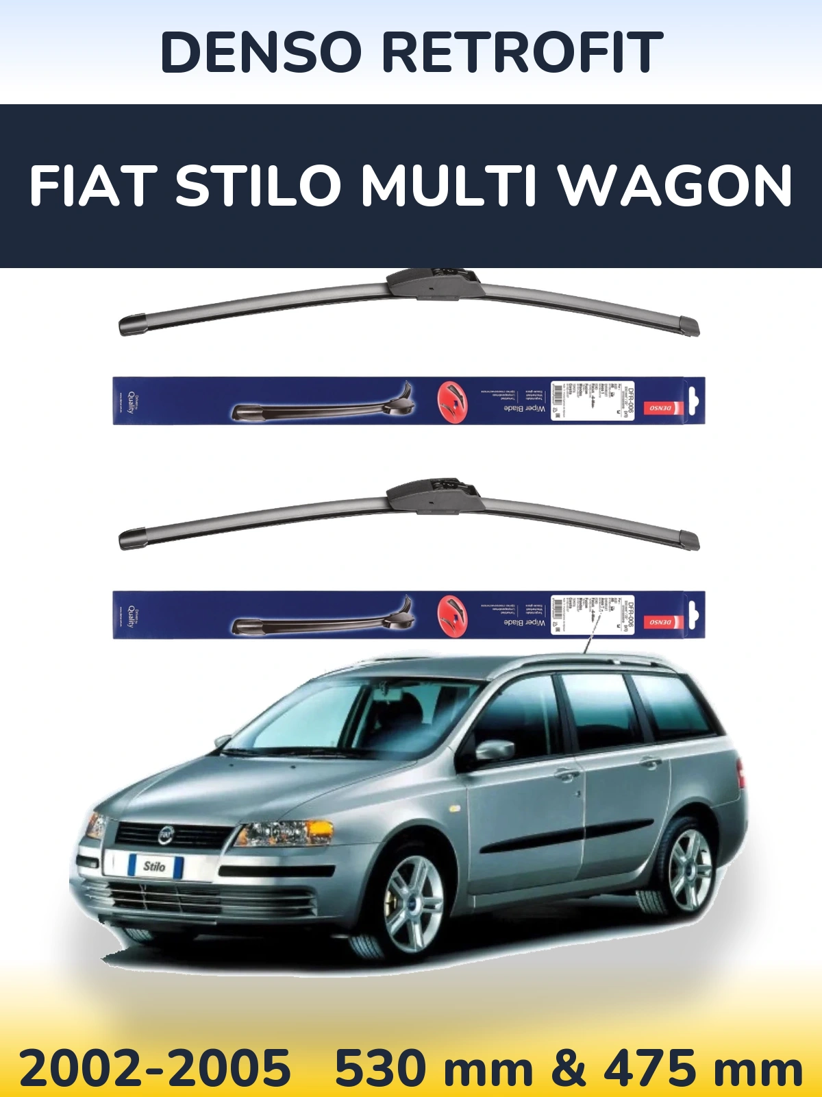 Sada předních stěračů Denso Retrofit 530 a 475 mm pro Fiat Stilo Multi Wagon 2002-2005