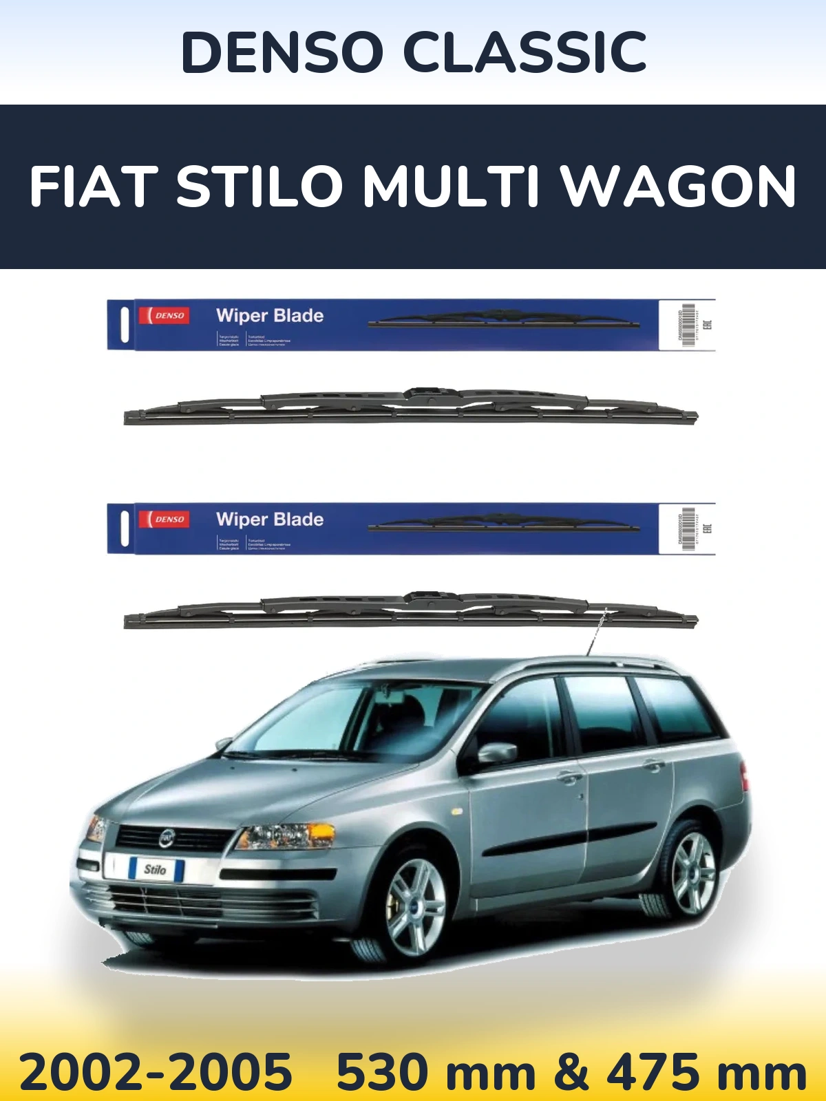 Sada předních stěračů Denso Classic 530 a 475 mm pro Fiat Stilo Multi Wagon 2002-2005