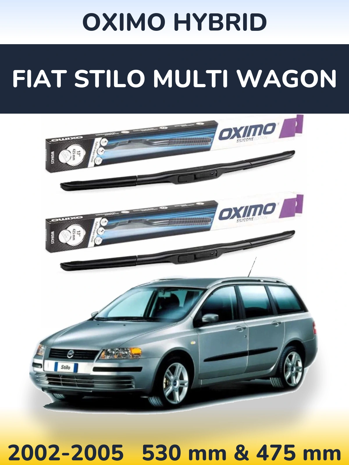 Sada předních stěračů Oximo Hybrid 530 a 475 mm pro Fiat Stilo Multi Wagon 2002-2005