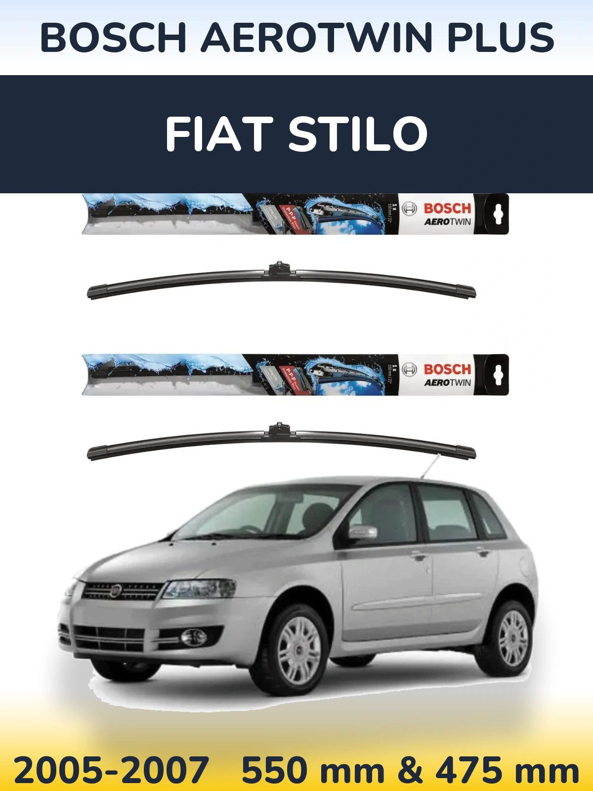 Комплект передніх щіток BOSCH AeroTwin Plus 550 & 475 мм для Fiat Stilo 2005-2007