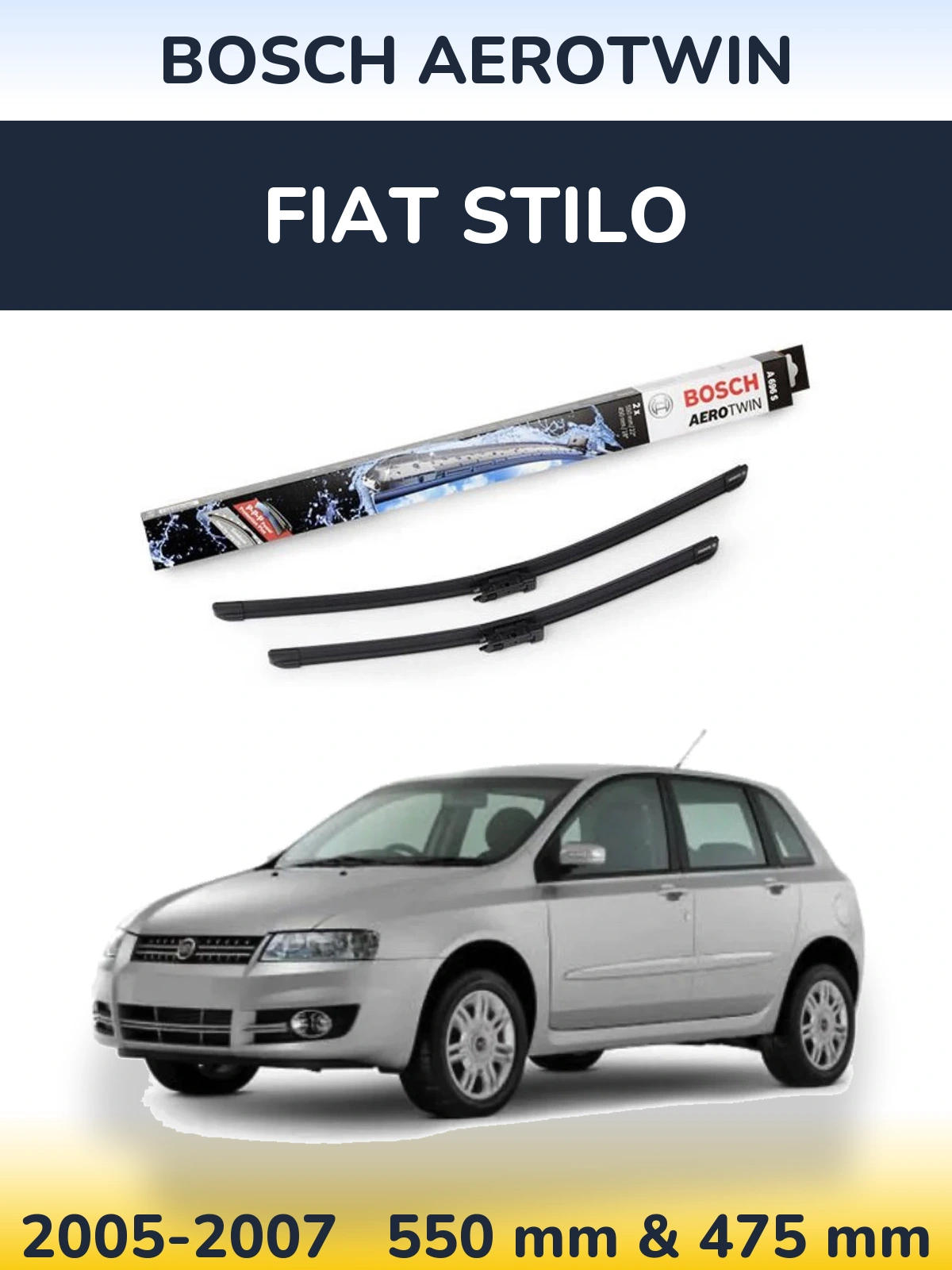 Sada předních stěračů BOSCH AeroTwin 550 a 450 mm pro Fiat Stilo 2005-2007