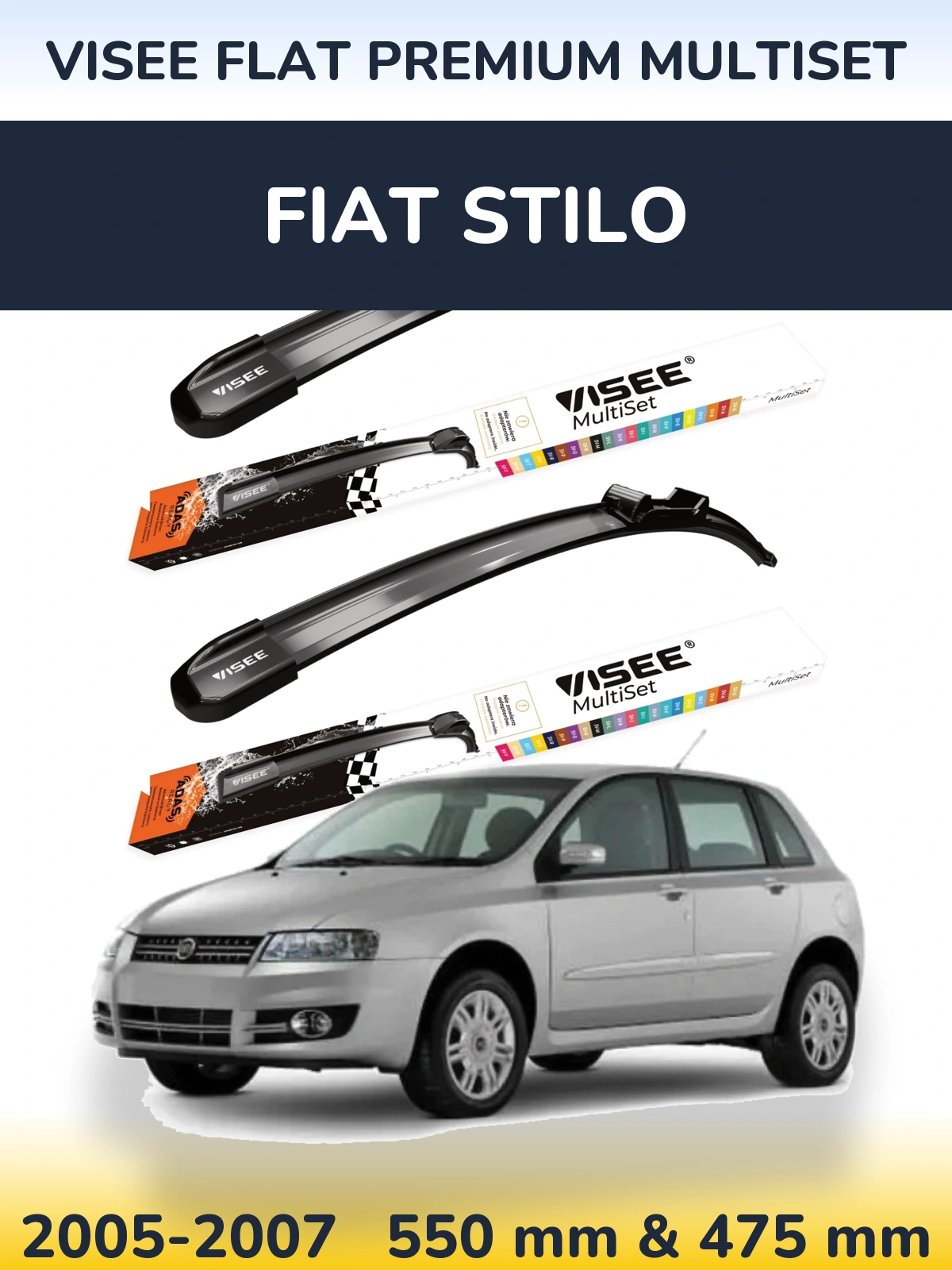 Sada předních stěračů VISEE FLAT PREMIUM MultiSet 550 a 475 mm pro Fiat Stilo 2005-2007