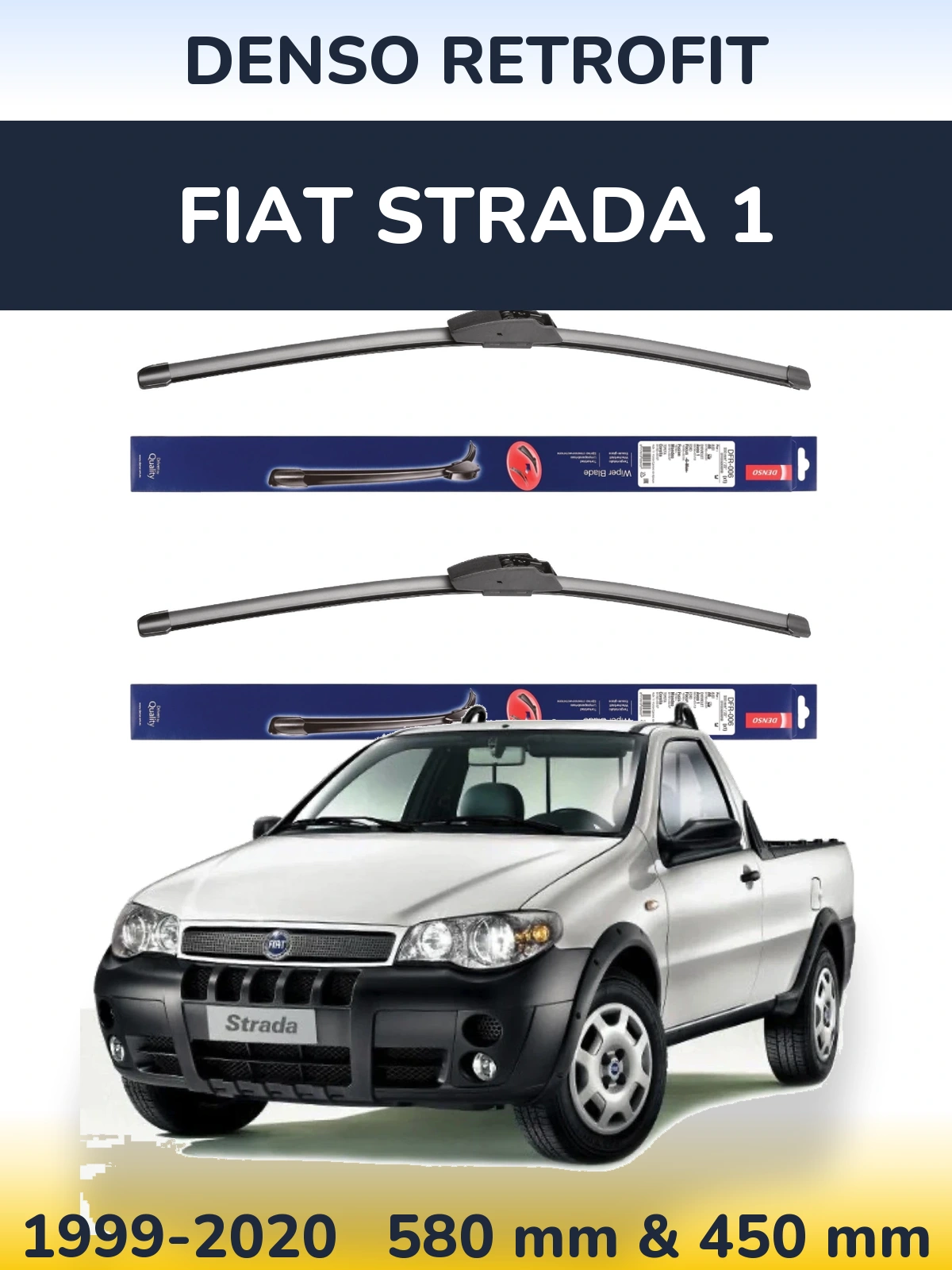 Sada předních stěračů Denso Retrofit 580 a 450 mm pro Fiat Strada 1 1999-2020