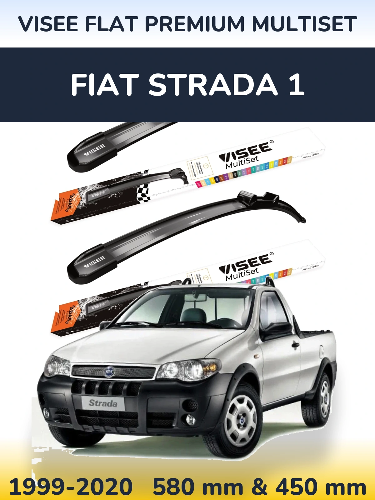 Sada předních stěračů VISEE FLAT PREMIUM MultiSet 580 a 450 mm pro Fiat Strada 1 1999-2020