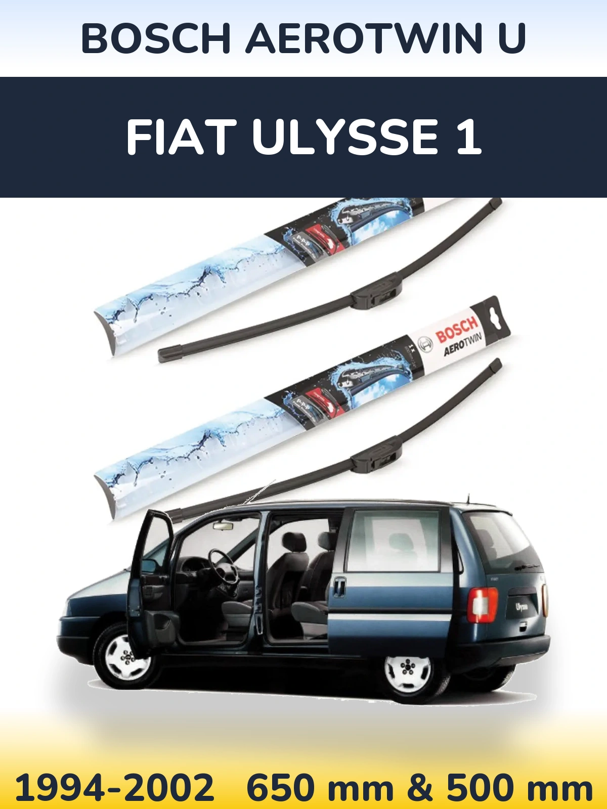 Sada předních stěračů BOSCH AeroTwin U 650 a 500 mm pro Fiat Ulysse 1 1994-2002