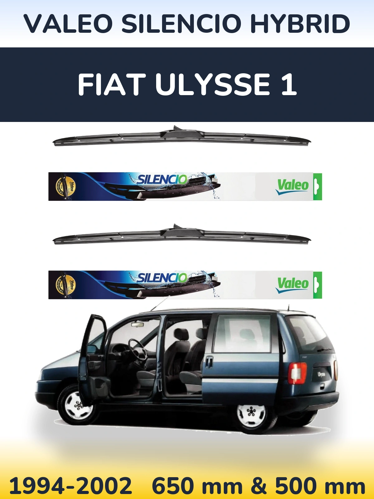 Sada předních stěračů Valeo Silencio Hybrid 650 a 500 mm pro Fiat Ulysse 1 1994-2002