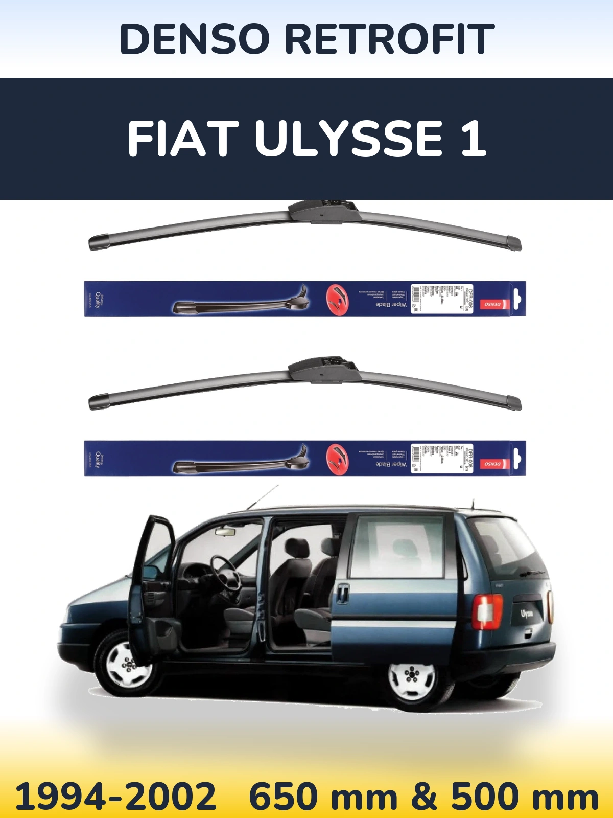 Sada předních stěračů Denso Retrofit 650 a 500 mm pro Fiat Ulysse 1 1994-2002
