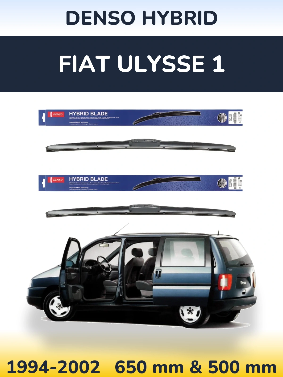 Sada předních stěračů Denso Hybrid 650 a 500 mm pro Fiat Ulysse 1 1994-2002