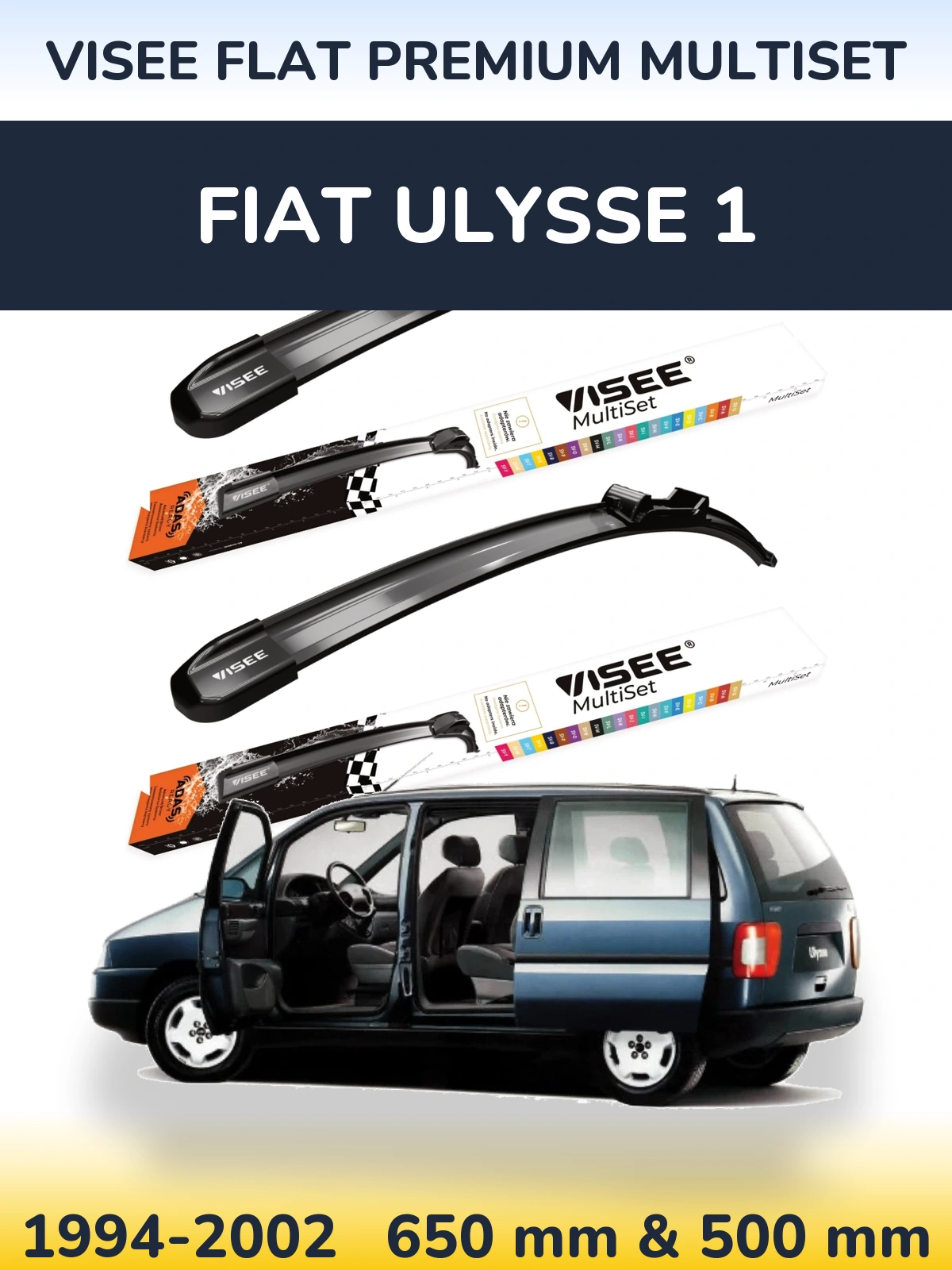 Sada předních stěračů VISEE FLAT PREMIUM MultiSet 650 a 500 mm pro Fiat Ulysse 1 1994-2002