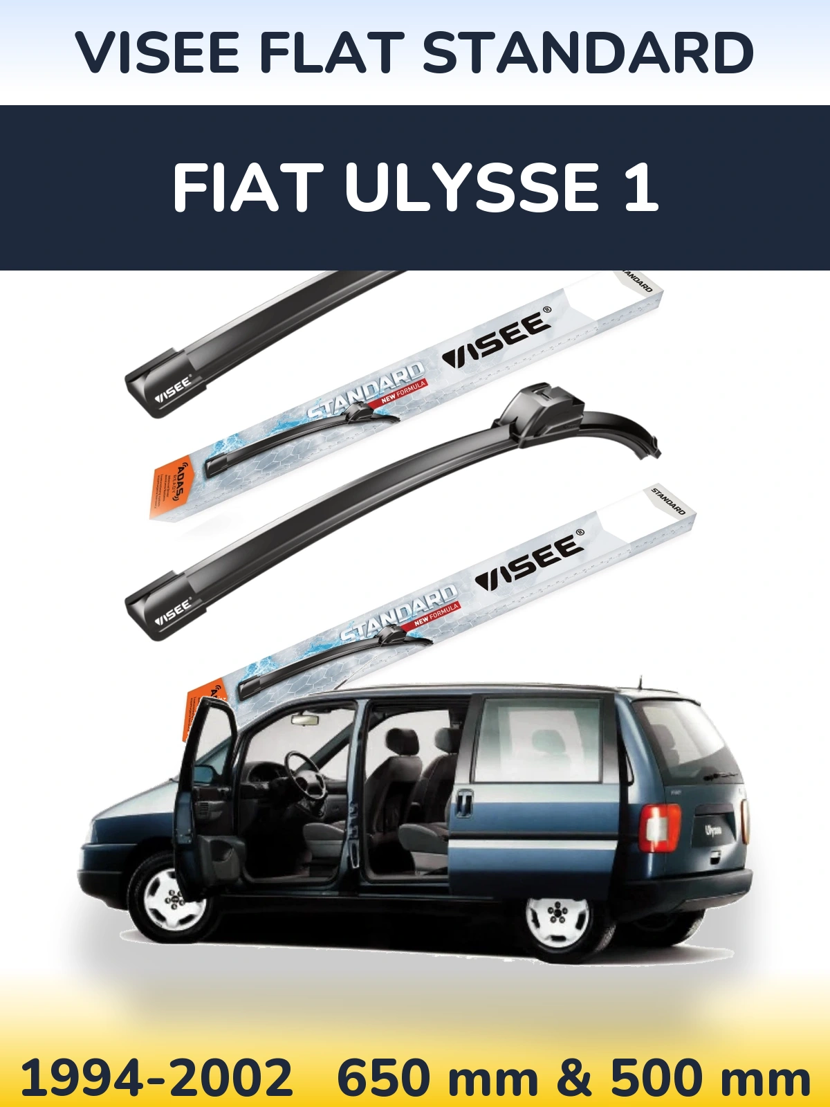 Комплект передніх щіток VISEE FLAT STANDARD 650 & 500 мм для Fiat Ulysse 1 1994-2002