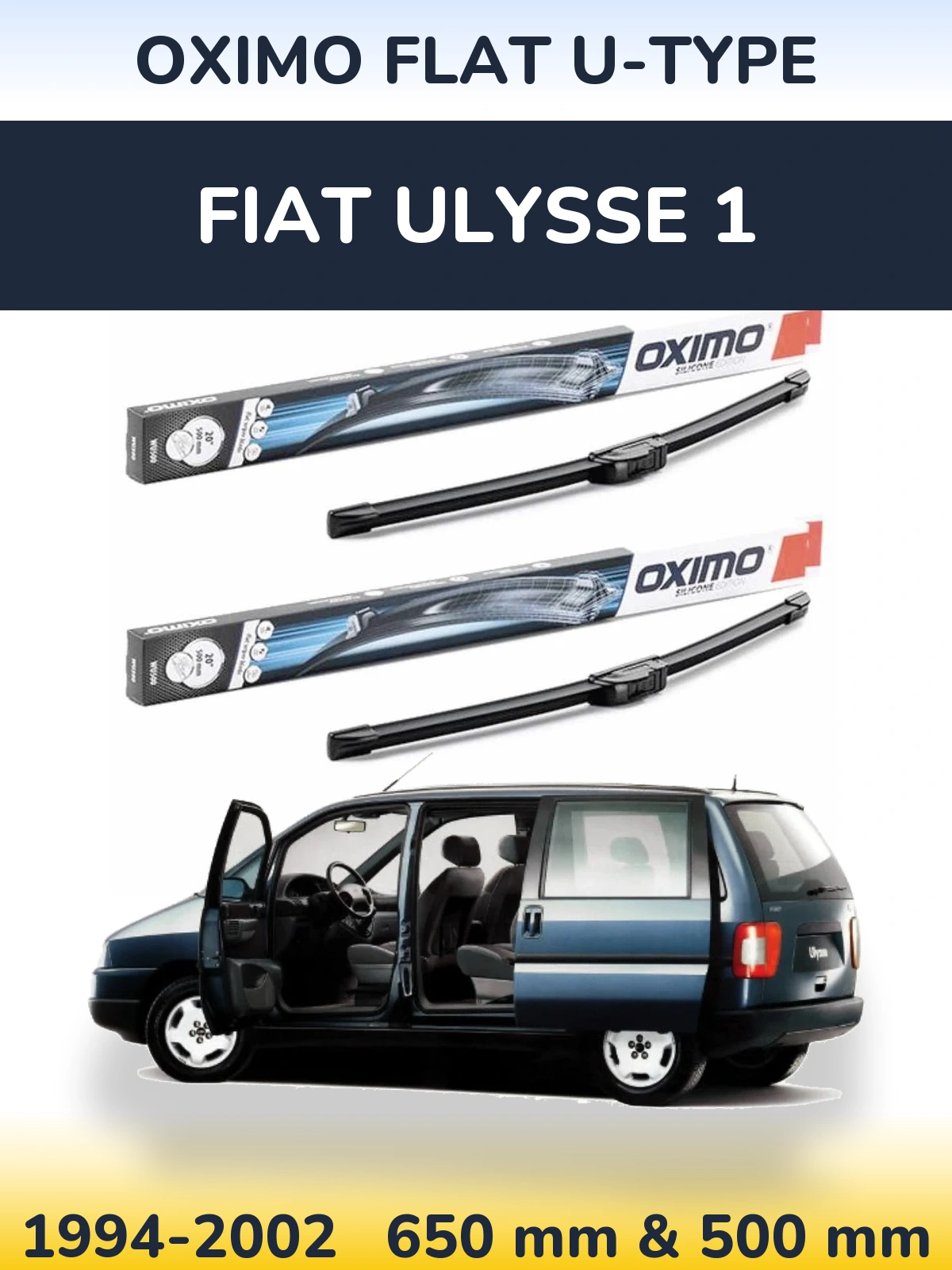 Sada předních stěračů Oximo Flat U-type 650 a 500 mm pro Fiat Ulysse 1 1994-2002