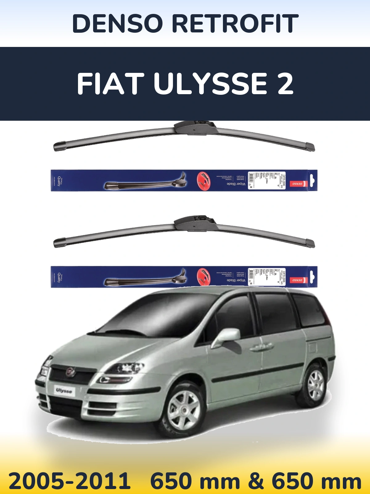 Sada předních stěračů Denso Retrofit 650 a 650 mm pro Fiat Ulysse 2 2005-2011