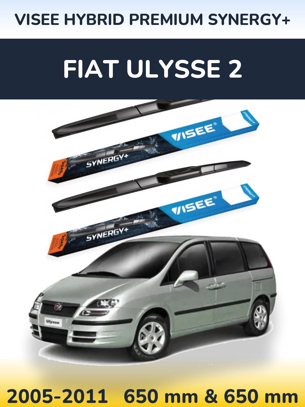 Sada předních stěračů VISEE HYBRID PREMIUM SYNERGY+ 650 a 650 mm pro Fiat Ulysse 2 2005-2011