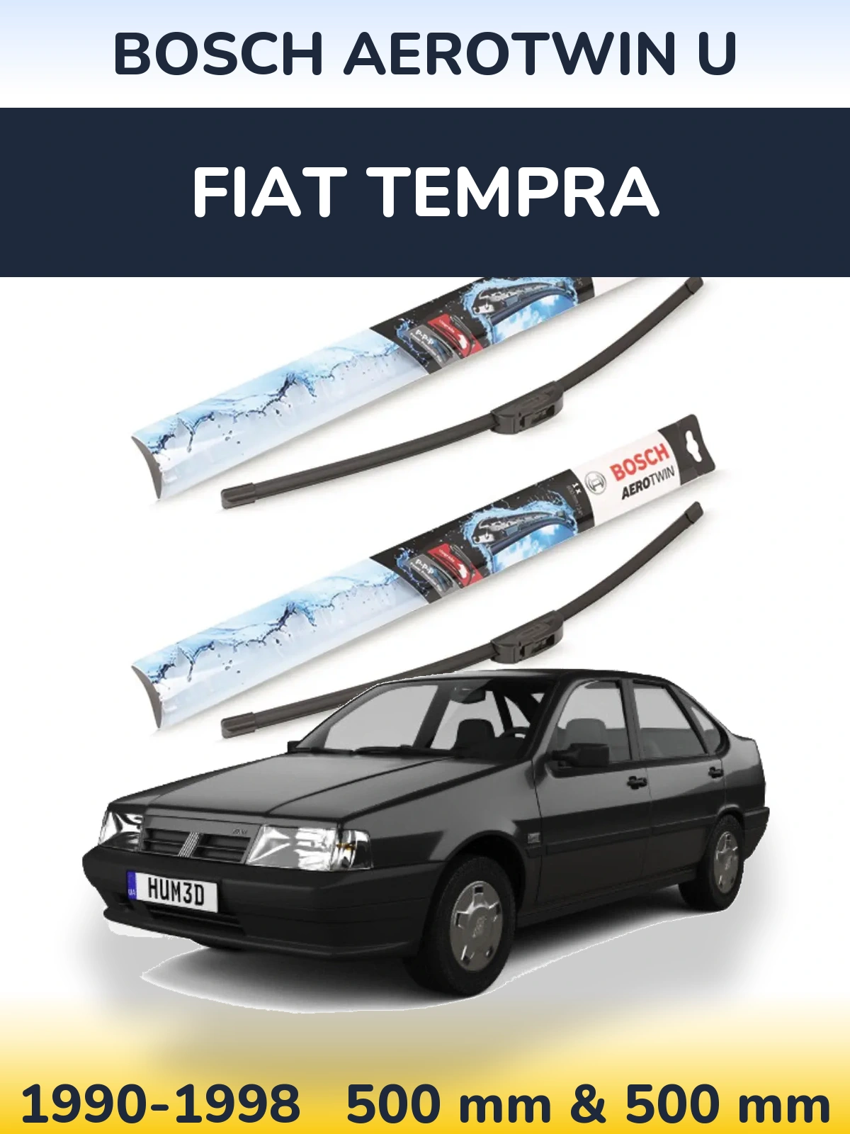 Sada předních stěračů BOSCH AeroTwin U 500 a 500 mm pro Fiat Tempra 1990-1998