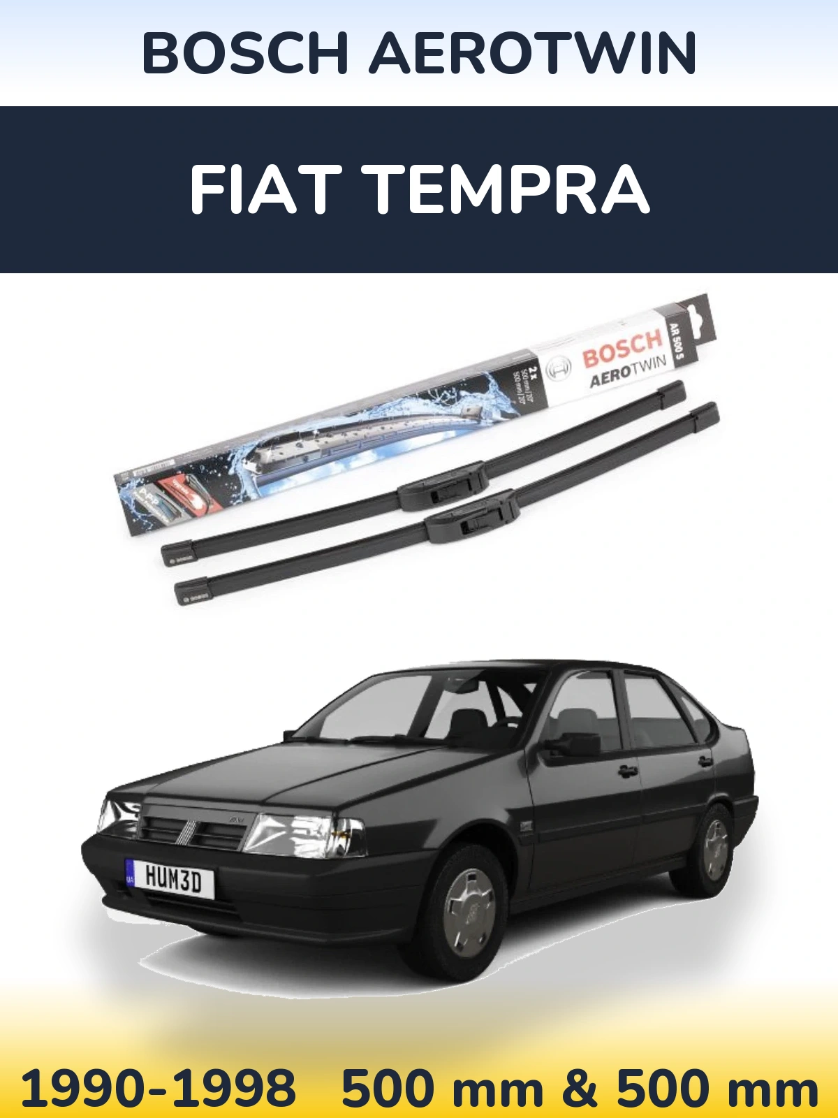 Комплект передніх щіток BOSCH AeroTwin 500 & 500 мм для Fiat Tempra 1990-1998