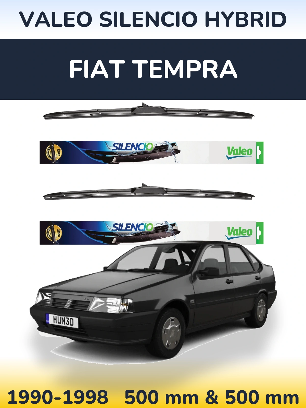 Sada předních stěračů Valeo Silencio Hybrid 500 a 500 mm pro Fiat Tempra 1990-1998