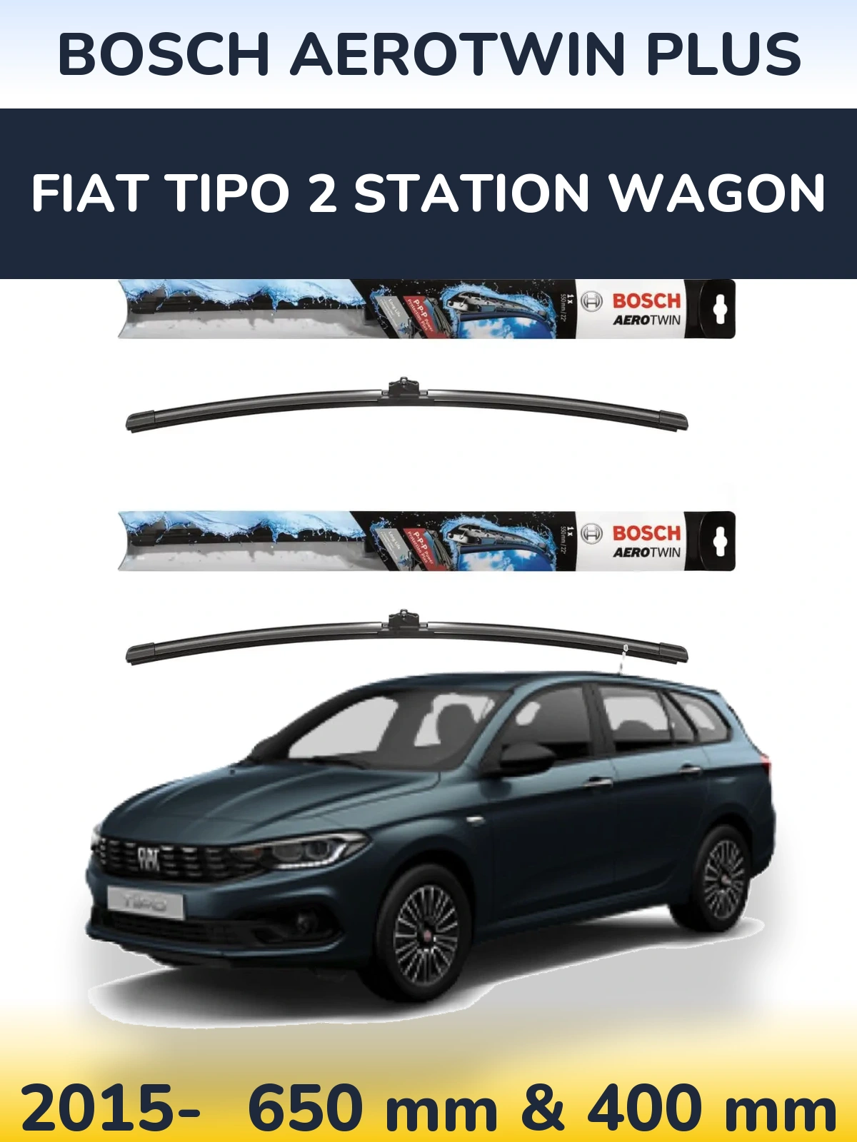 Sada předních stěračů BOSCH AeroTwin Plus 650 a 400 mm pro Fiat Tipo 2 Station Wagon 2015-2026